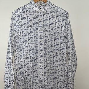 Palm Tree and Sail Boat Printed Dress Shirt